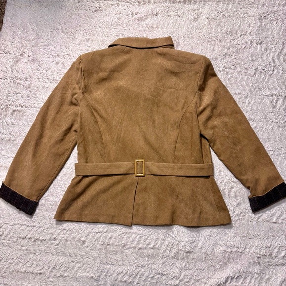 Vintage 90’s Perceptions Cropped Trench Style Jacket Size 14 tan brown blazer - Picture 6 of 9